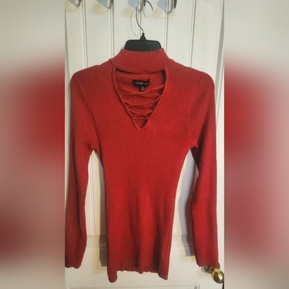 ❤️3/$25 Red Turtleneck Cut-Out Women's Long Sleeve Sweater -Size XL/1X